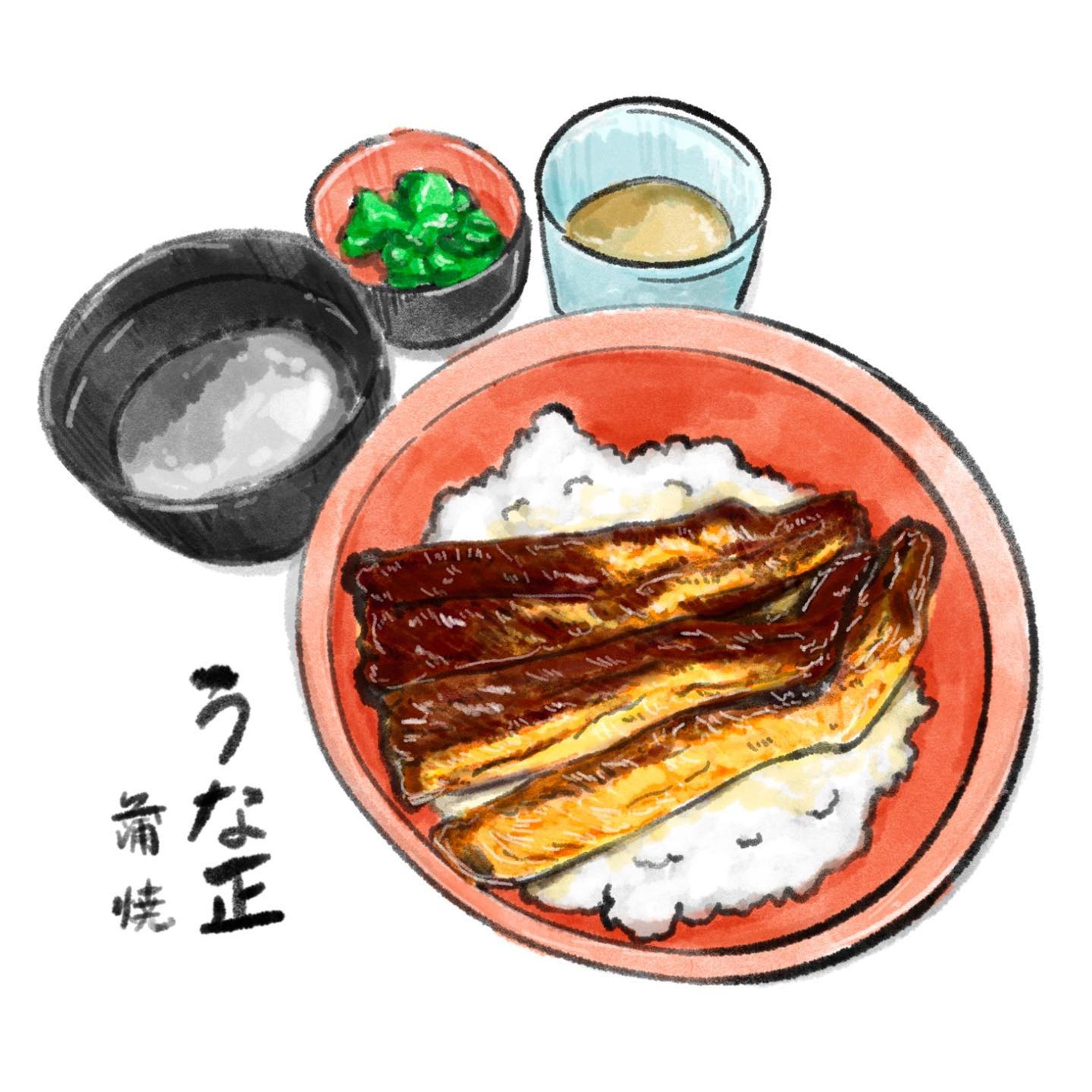 #うなぎ 
#美味しいもの好きな人と繋がりたい 
#神田グルメ 

@unashokanda 
📍東京 ／ 神田
うな正さんに行ってきました〜！

うなぎ！たべたい！
ここはふらっと寄ったお店⭐️
かなり穴場スポットだと思いますよ😍

昔ながらのお店ってだいすき
歴史の感じる暖簾をくぐるドキドキ感
たまらないです😏

なにより
うまい！やすい！はやい！
の3連続が続くお店🤩

はやく食べたい人には最高💓

かなりボリュームあるのに
お値段　980円！！！！！！

かなりお得ですよ🥳
実は追加でレバーも食べました🤣

人の入りはかなりあるんですが
回転がいいのですぐの案内🙆‍♀️

2階席でしたが、
注文してパパパ〜っとでてきました🤤

ホコホコのうなぎちゃんは
カリカリとした食感に
旨味がぎゅ〜〜っと凝縮されてて

おいしいー！！！💓

タレはキリッとしてて
うなぎの良さを引き立てる味付け

こんな美味しいうなぎやさんあったんだ
とテンションマックス😍

ごちそうさまでした🤤

#うな正 #神田ランチ #神田グルメ #東京グルメ #東京ランチ #美味しい #おいしいもの好きな人と繋がりたい #1人飯 #孤独のグルメごっこ #イラスト #食べ物イラスト #unagi #kanda #tokyo #delicious #illustration #food #foodillustration-1