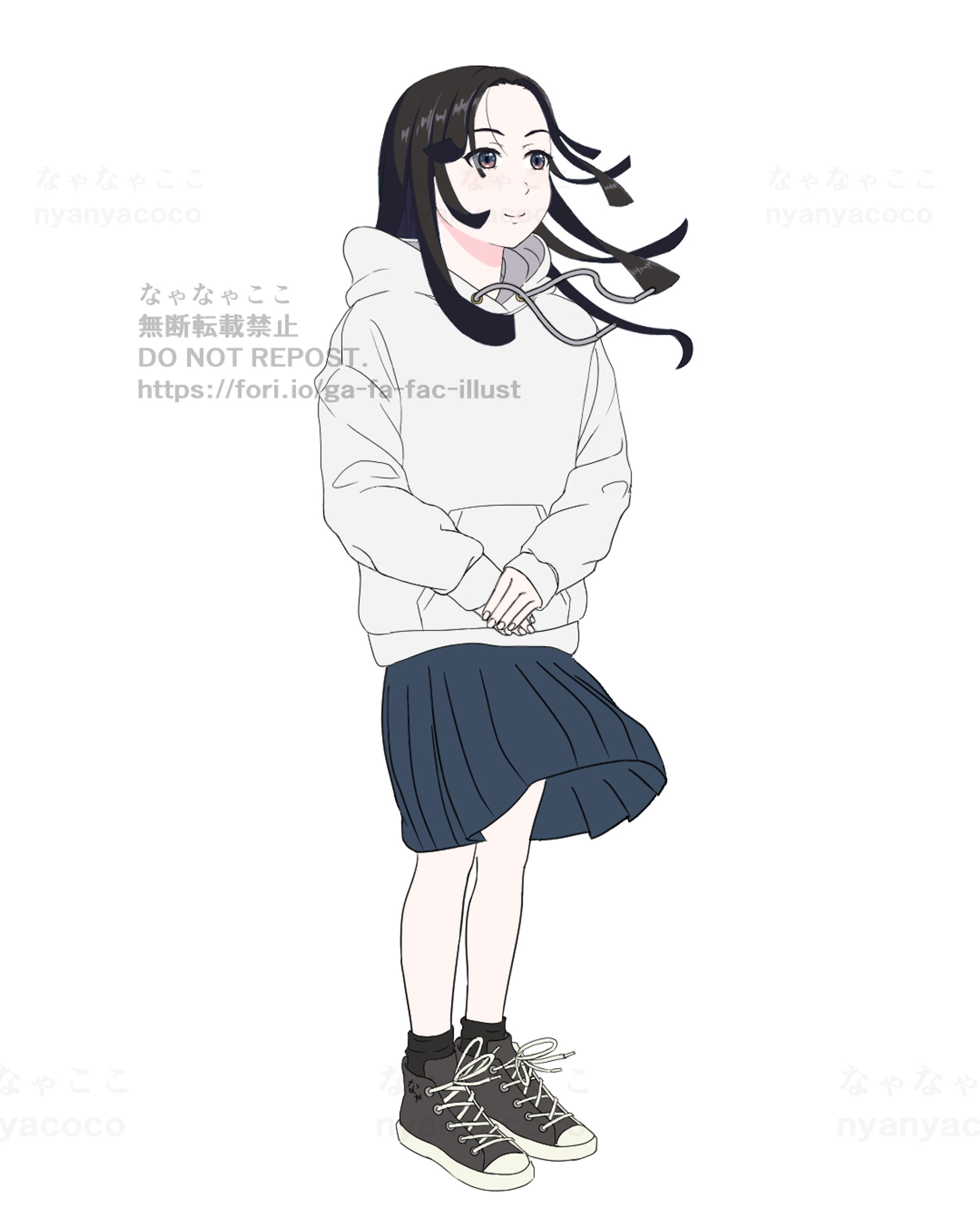 パーカー　スカート　風になびく女の子　-1