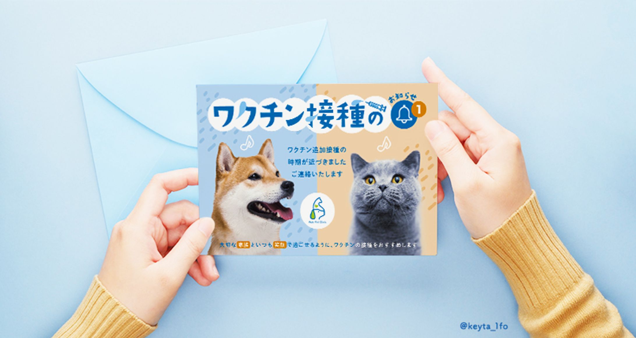 ペットクリニックのワクチン接種お知らせDMハガキ-1