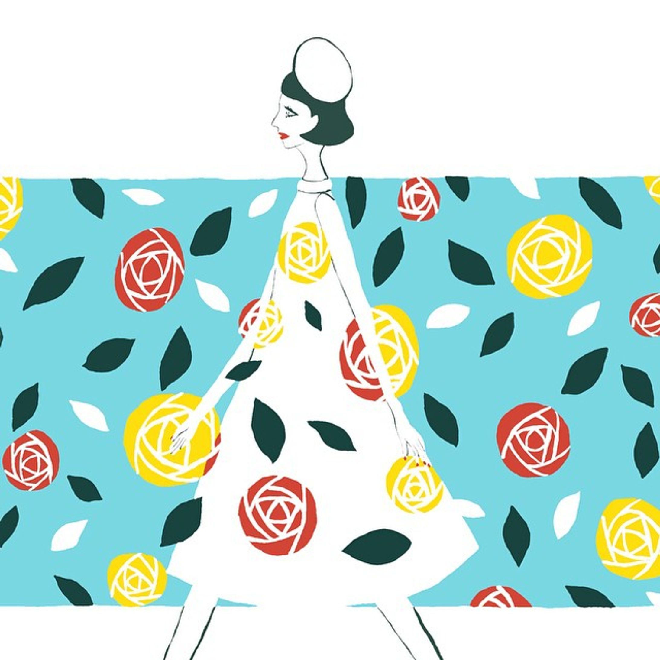 #rose #fashion #flower #elle #dress #runway #botanical #wind #illustration #illustrator #pattern #magazine #vogue #花 #葉 #ファッション #イラスト #スタイル #植物 #テキスタイル #elliekubota-1
