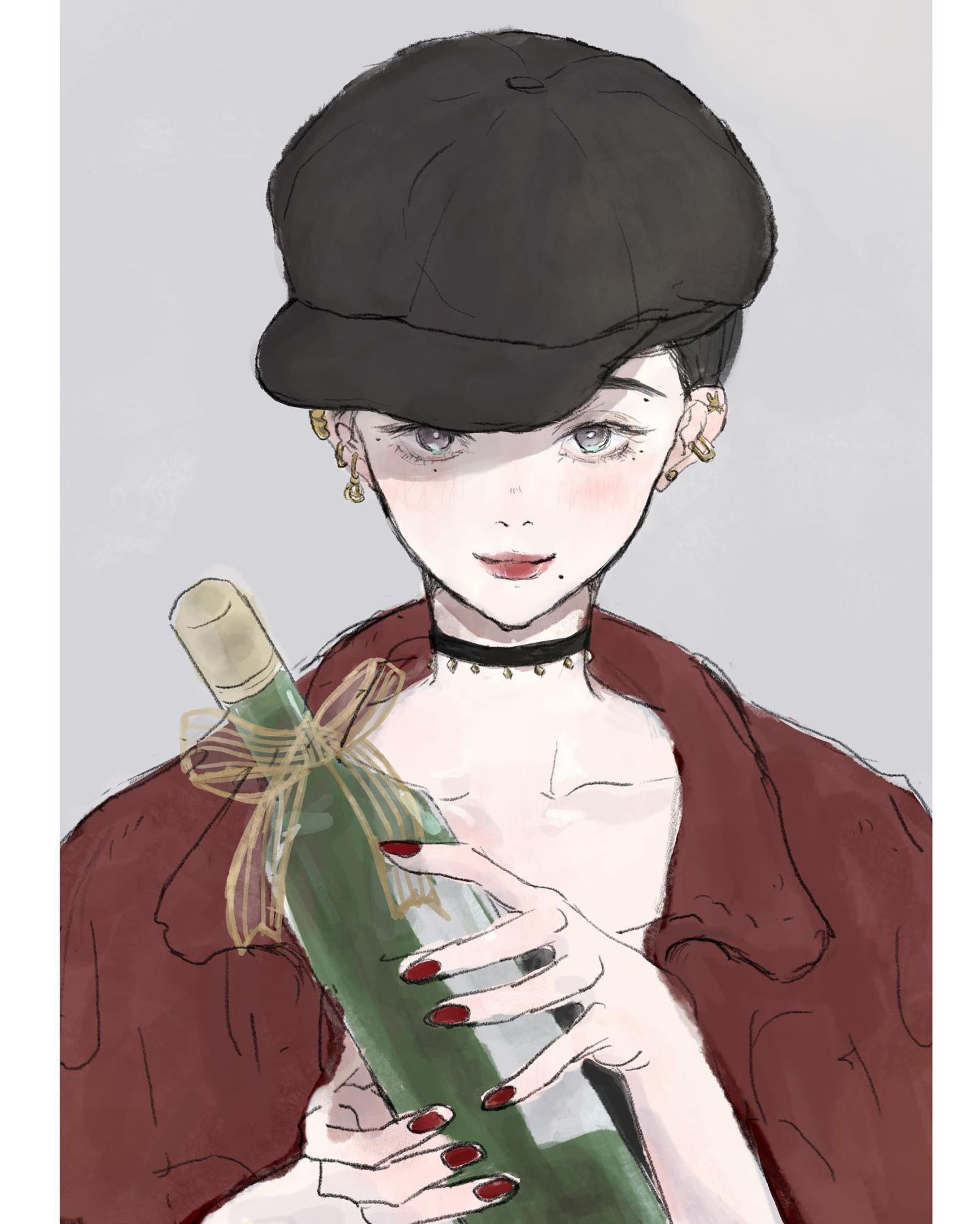 今年も大変お世話になりました🐯🥂🐰✨

最近女の子描いてなかったのとクリスマスイラストボツってしまっていたので、冬のめでたいカラー（❔）な女の子描きました🍷✨

今年は自分の体調管理の甘さから体調を崩してしまい周りにご迷惑をおかけしてしまった一年でした。
その反面、健康のありがたみや自分が自由に使える時間や体力がより限られた時、自分にとって何が大事で、捨てられないものは何なのかを再認識できた一年でした。

インスタでの出会いやお優しい皆様、刺激的な作品にも沢山救われました。本当にありがとうございました！
皆様に感謝申し上げます。

来年にはご依頼も再開できたら良いなと思っています。

来年も何卒よろしくお願いします！
少し早いですが、良いお年を☺️🌅
お家最高ー！！

.

.

.

.

.

自分への誓い🙋‍♀️
・来年は目標達成のためには健康第一！を忘れず過ごす🚶
・漫画の主人公にあこがれて、やるぜー！！ってアドレナリン出しながらロキソニン飲みつつ朝活するのはやめる。
・睡眠は削らない。3時半には起きない。自分はたぶん夜型だと自覚する。
・絵の中では妄想爆発、体は現実を受け止める。
・おかしいと思ったら病院へ。
・自分でストレッチして治そうとしない。
・作業中一時間に一回は立つ。
・やりたくないことで無理しない。

.

#イラスト
#illust
#illustration 
#illustragram 
#イラストレーター
#絵が好きな人と繋がりたい 
#イラスト好きな人と繋がりたい 
#女の子イラスト
#ショートカット女子 
#ベリーショート
#黒髪女子
#チョーカー
#フェイクファー 
#フェイクファーコート 
#2022年ありがとう #赤リップ
#ファッションイラスト 
#procreate#digitalart 
#插图 
 #드로잉 #일러스트
#ワインのプレゼント
#ピアス女子-1