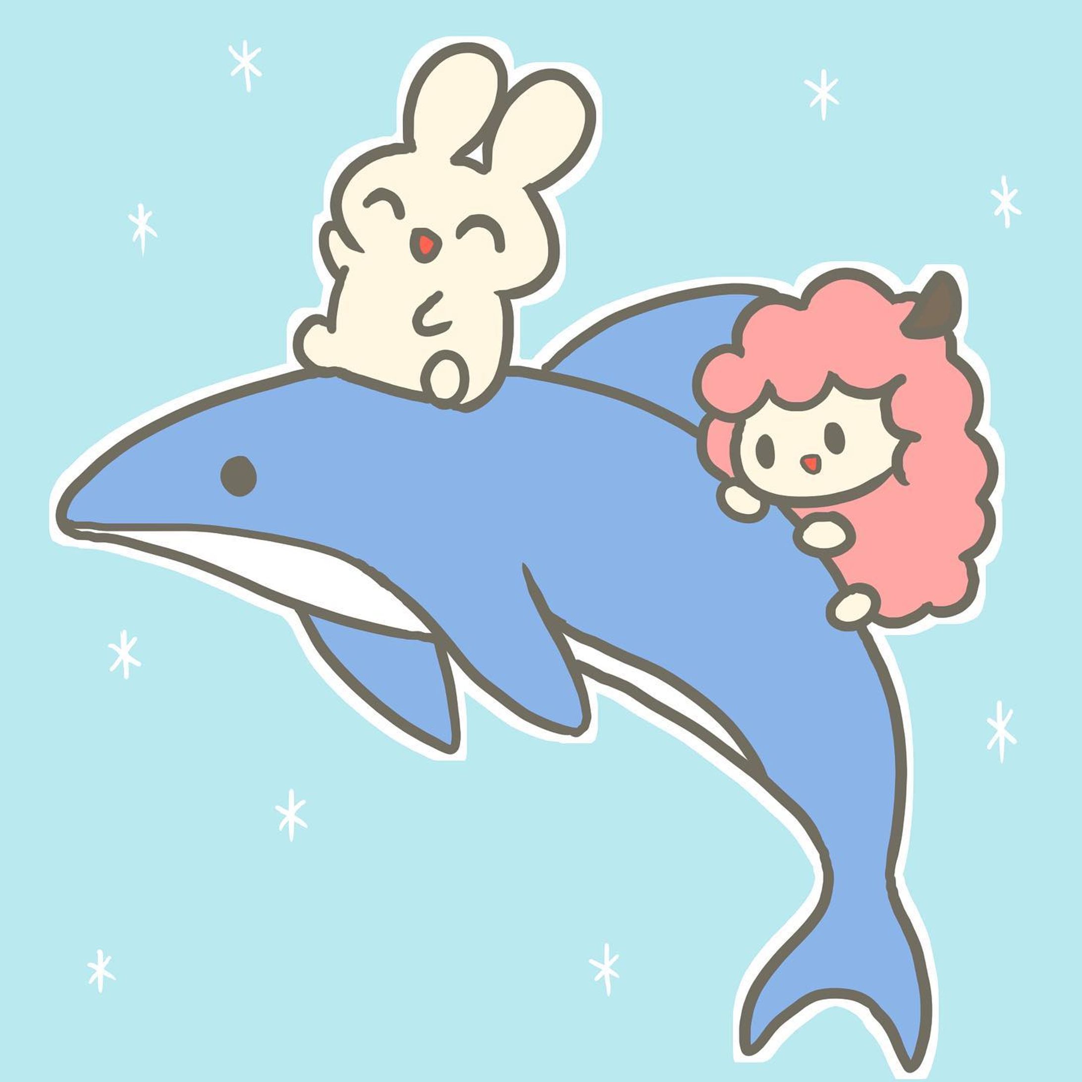 イルカに乗るうさひつじ
#イラスト #オリジナルイラスト #うさぎ #ひつじ #イルカ-1