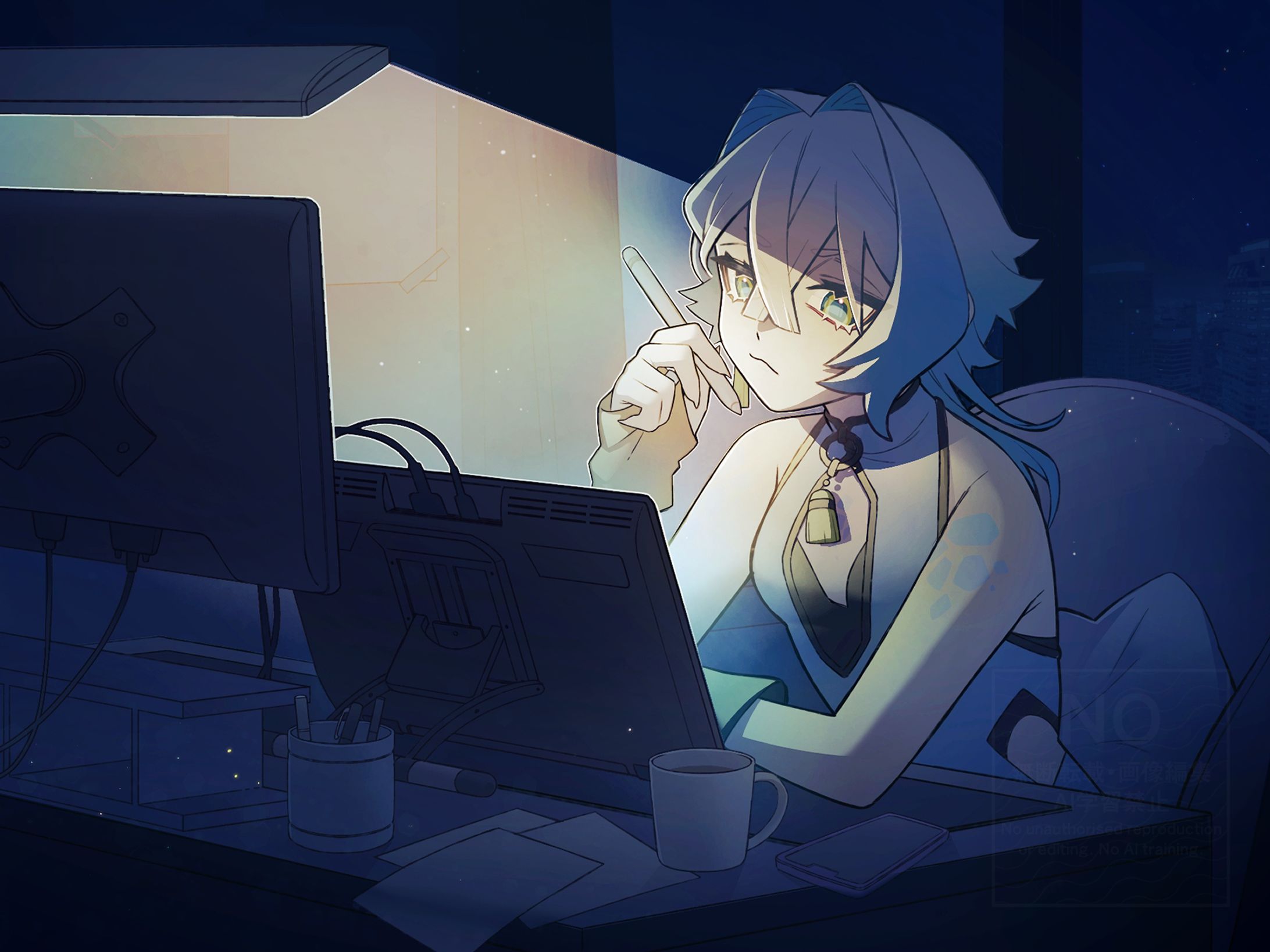 夜作業する自分-1
