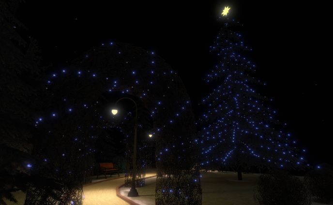冬の夜、公園のベンチ - Winter night