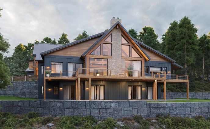 3D Render of a Modern Mountain Lodge