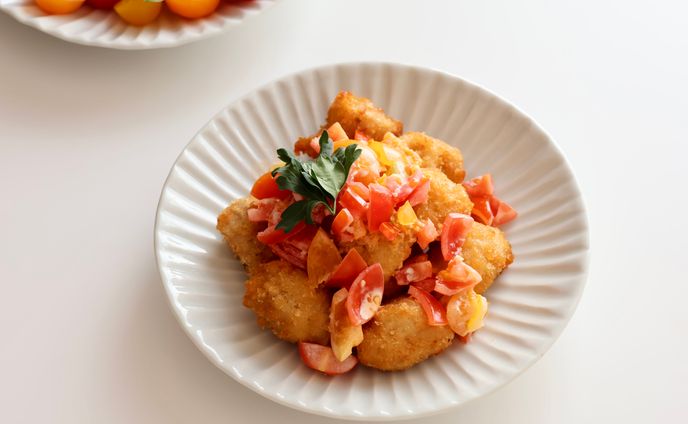 マグロカツ ミニトマトのソース