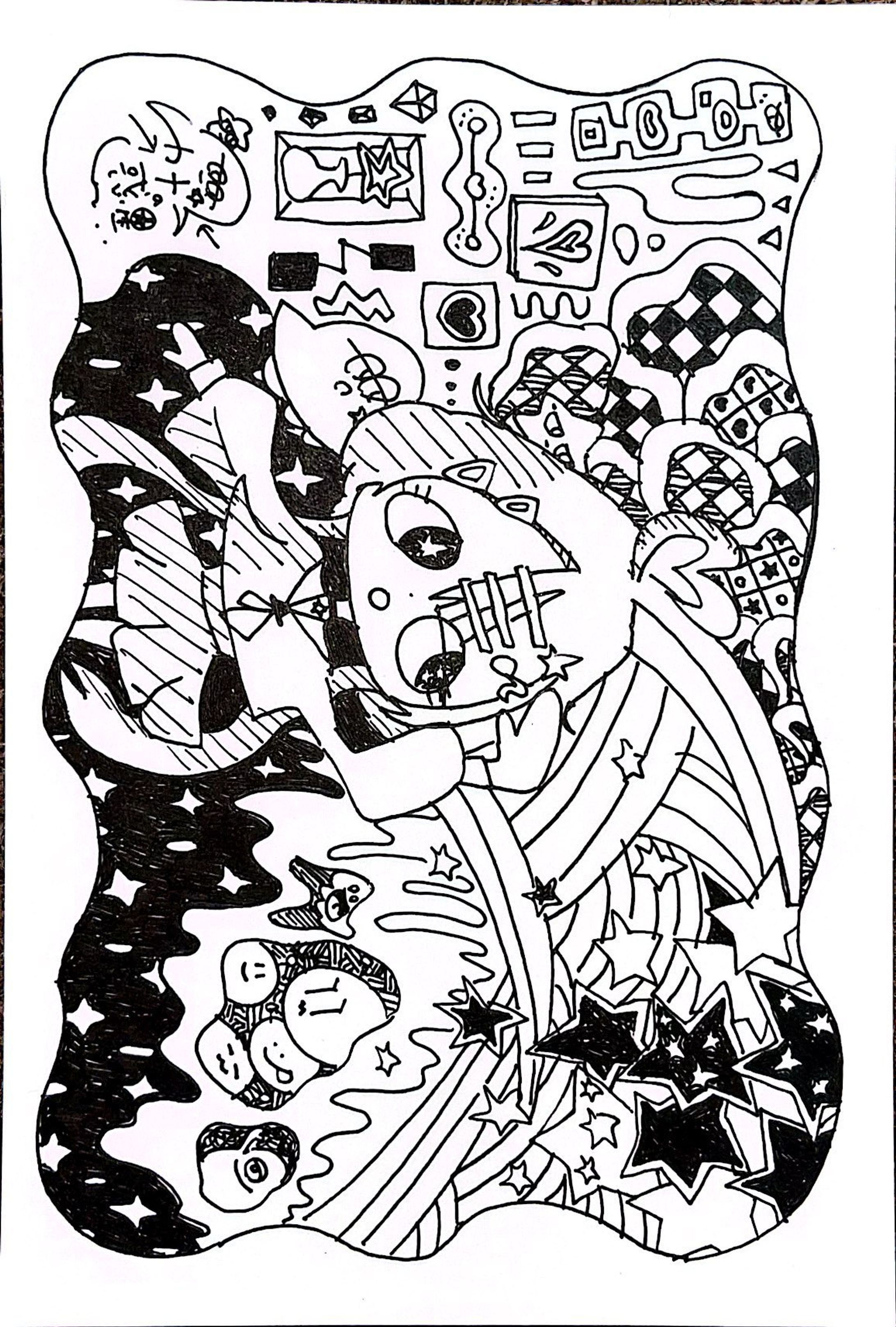 手書き白黒ポストカード-1