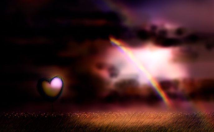 014. 最古のハート﻿
﻿
﻿
﻿
『ごちそうさまでーす』﻿
﻿
食事を済まし、ダイナーを出た。﻿
外は未だ"にわか闇"に包まれてる。﻿
﻿
そう、今から﻿
険しい崖山の頂上を目指すのだ。﻿
だが心配ご無用、ここは観光地、﻿
頂上行きのゴンドラがあるのだ。﻿
﻿
鳥になった気分だ。﻿
食事をしたダイナーも、ターミナルもおもちゃの様に小さくなってゆく。﻿
﻿
そんな他愛もないことを考えながら揺られていると、空が段々と明るくなってきた。﻿
頂上に着いたのだ。﻿
﻿
そこは、とても静かで、風の音もしない。﻿
ただ光が降り注ぎ、ハートが輝いている。﻿
﻿
"最古のハート"﻿
﻿
そう、それは"女帝ヒラソル"のハート。﻿
女帝の”時の旅”が終わる頃、ここへ立ち寄りハートを預けられたそうだ。﻿
﻿
それは遠い遠い物語が始まる前のとても古い記憶だ。けれど、ハートは今でも静かに佇んでいる。﻿
﻿
﻿
The oldest Empress's heart. by jamiko﻿
﻿
﻿
﻿
#heart #art #風景﻿
#emergingartist #paintingoftheday #loveart﻿
#アートワーク #photoshopcc ﻿
#空想画 #空想旅行 #心の風景 #反魂秩序﻿
#chiiukokoneka