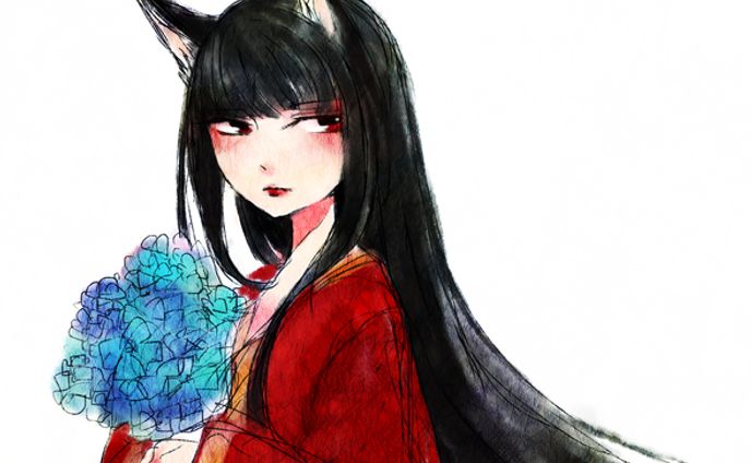紫陽花と狐