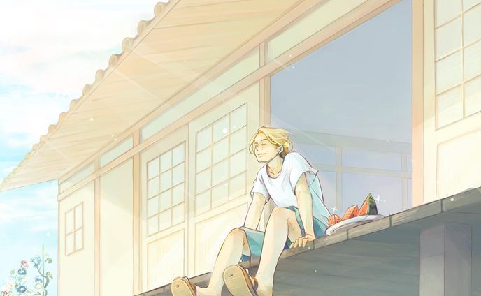 夏の香り___
.
.
.
.
.

夏休みの思い出といえば、ここ。
よく大工のじいちゃんと廃材で棚を作ったなぁ。
あの頃があったから、今の俺がある。
ここはいつになっても、俺の大事な居場所。じいちゃん、ありがとう。
.

(再掲)
#illustration #illust #art #イラスト #デジタルイラスト　#イラストグラム　#オリジナルイラスト #笑顔 #夏　#夏の思い出　#僕等が奏でる世界　#日常に魔法をかけて　#何気ない瞬間　#朝顔 #日差し　#縁側　#縁側がある暮らし　#日本家屋　#スイカ　#想い出　#ワンシーン　#絵柄が好みって人がいればいいなぁ 
#絵描き #一次創作 #創作 #淡い色
#淡い色合いが好き