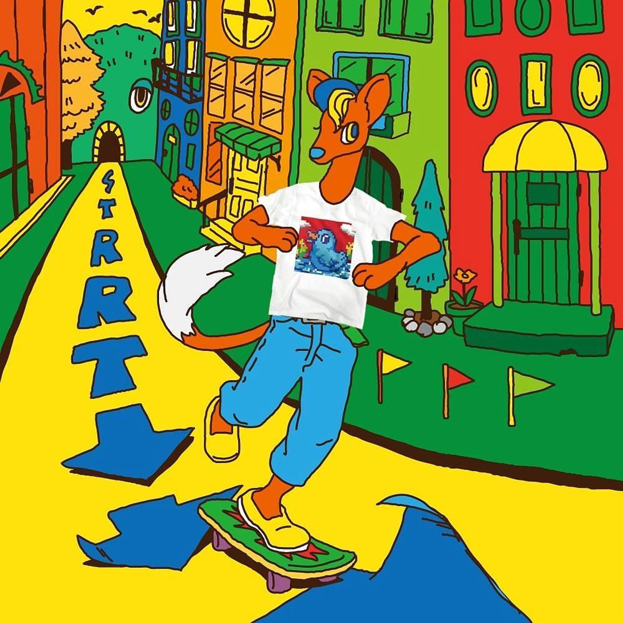 #pic#Illust#character#animal#skateboard #street#tshirt #スケボー#イラスト#Tシャツ#絵#picture#fashion#ストリート#キャラクター#ドット#dot#bird#鳥#CHEBLO #town#road#道-1