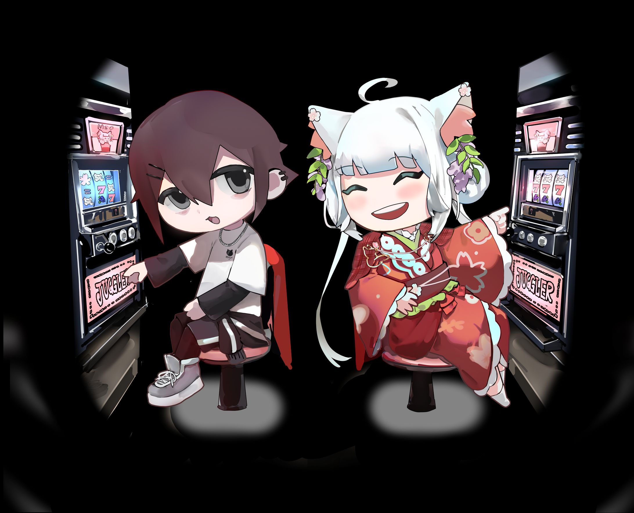 糸狐めそ様、ねこらぶ様　パチンコ　SDイラスト-1