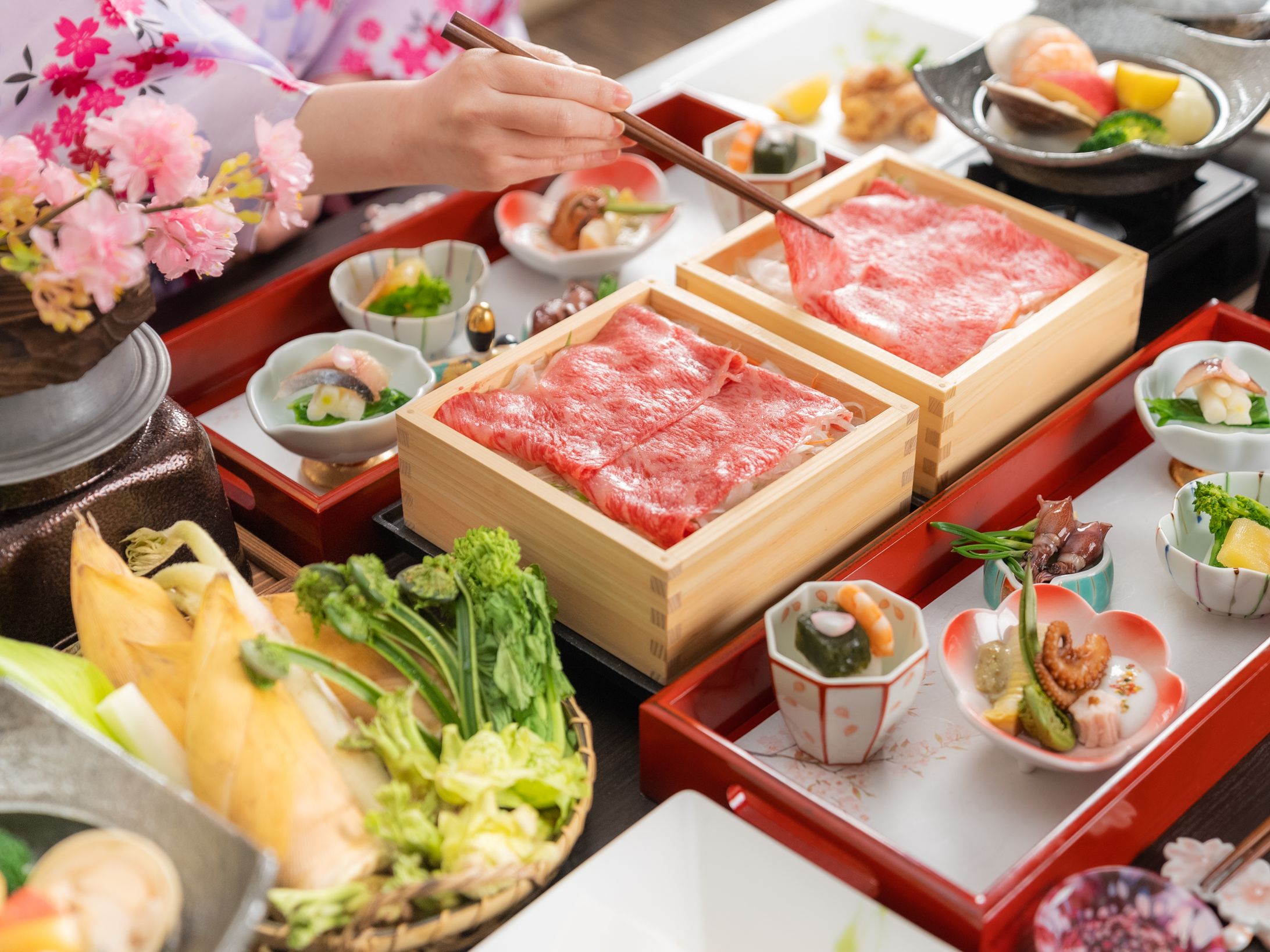 2023年4月 山菜と山形牛蒸ししゃぶ会席【日本の宿古窯】-1