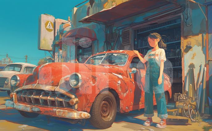 自動車修理工の少女