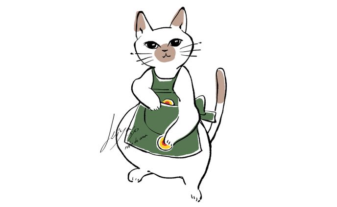 エプロンをつけた猫