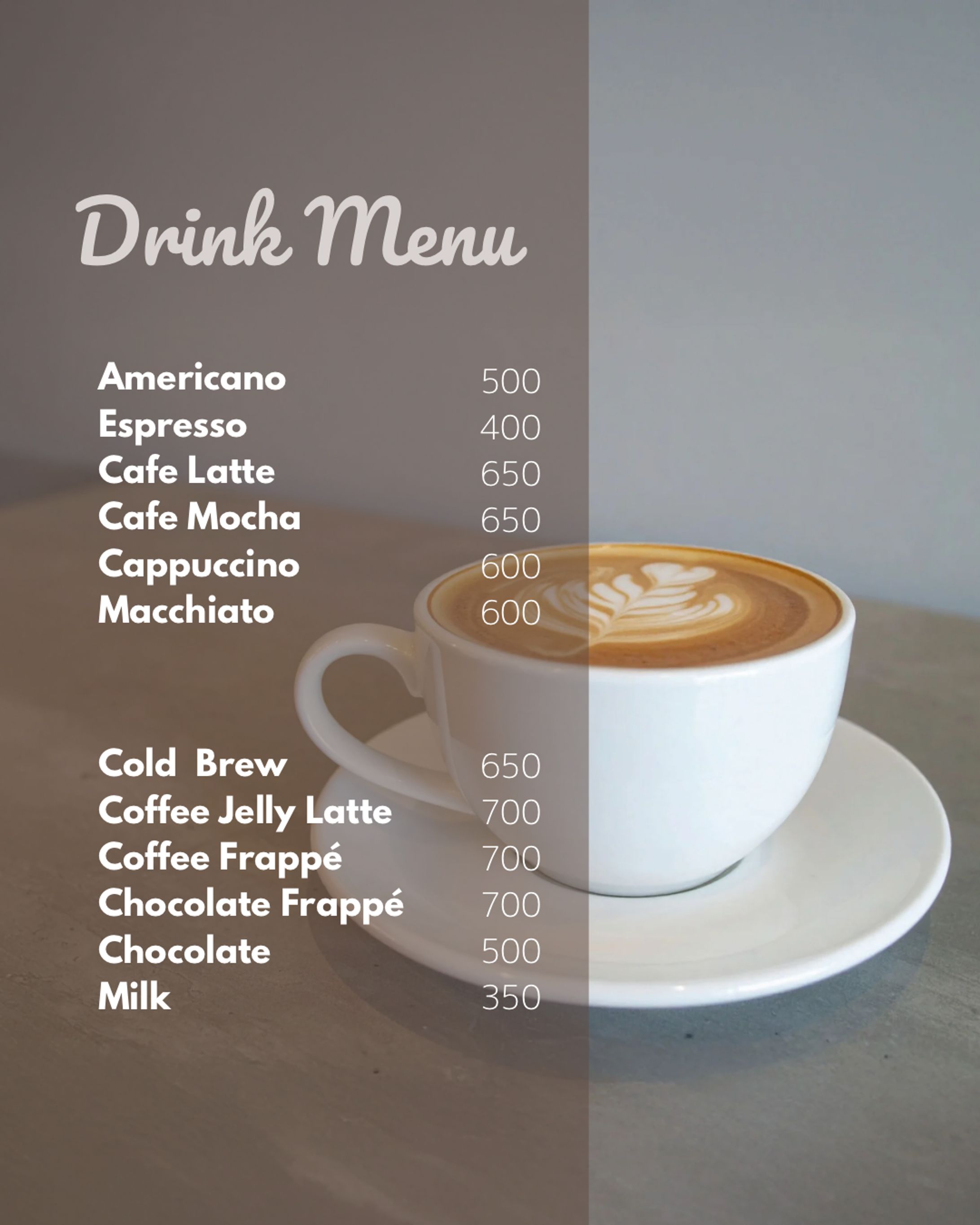 【インスタフィード投稿】カフェ風メニュー表-1