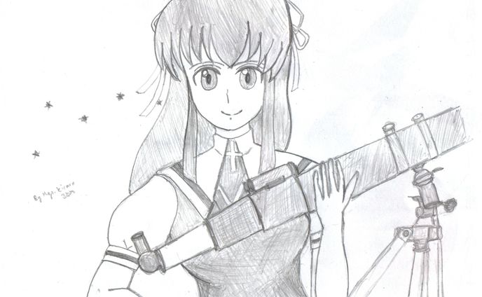 (Fanart)  (pencil drawing) Minagi uses telescope