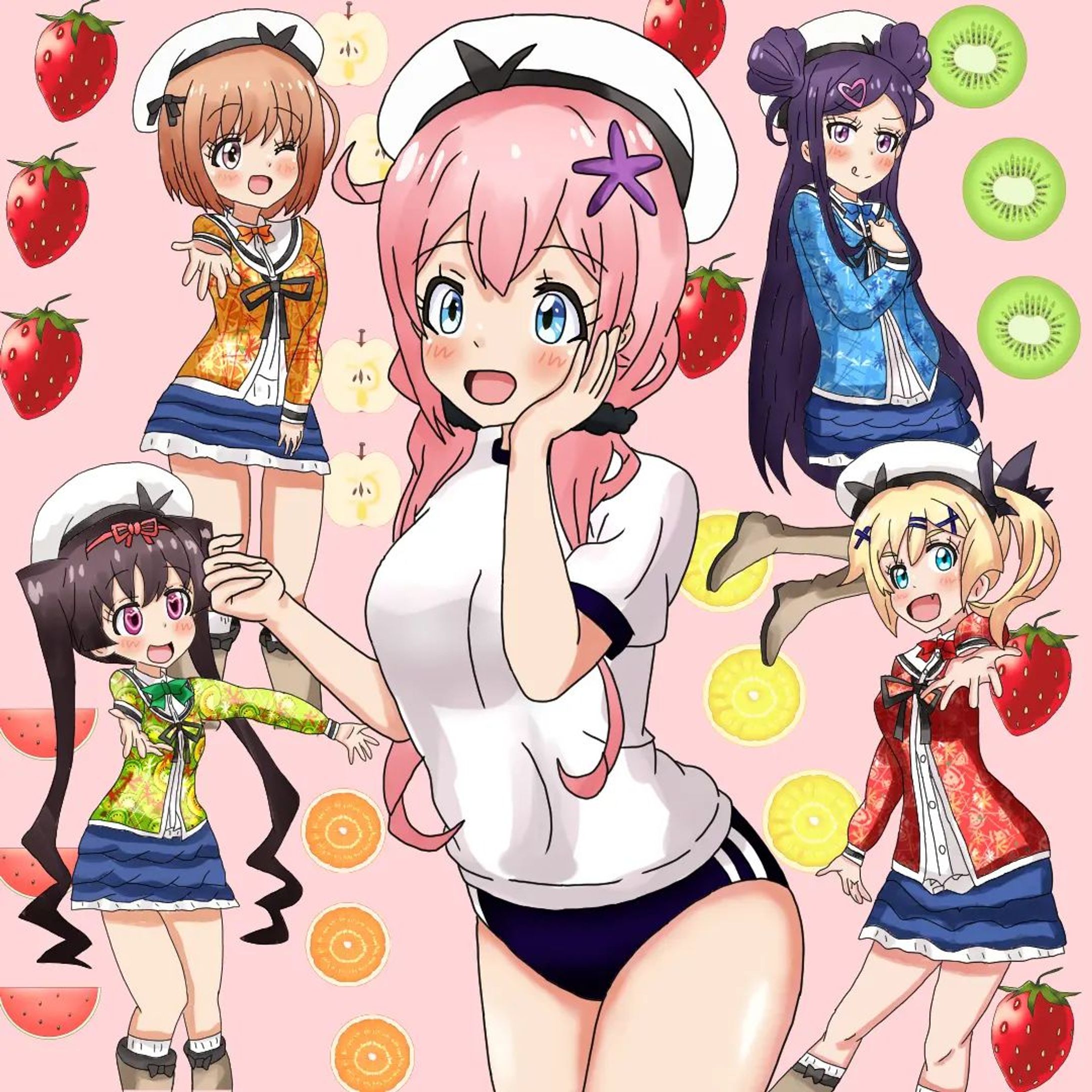 おちこぼれフルーツタルトを描きました　#clipstudiopaint #おちこぼれフルーツタルト #桜衣乃 #関野ロコ #貫井はゆ #緑へも #前原仁菜-1