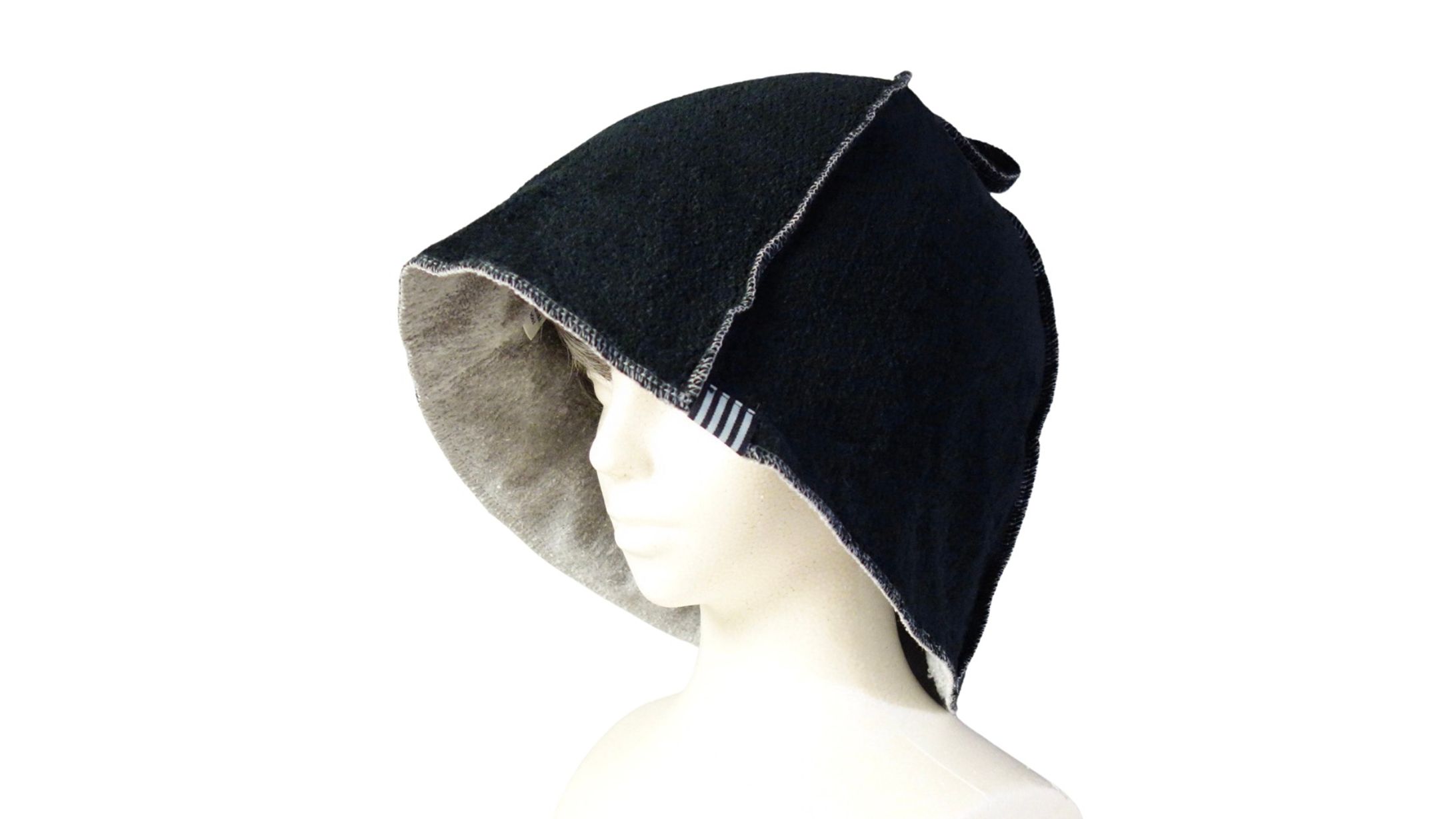 サ道 シックな 黒 × グレー サウナハット リバーシブル-1