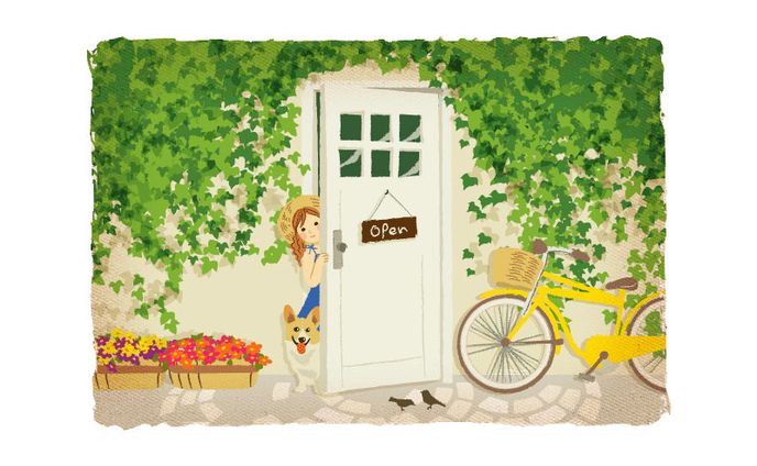 イラスト／フランス人少女とコーギー