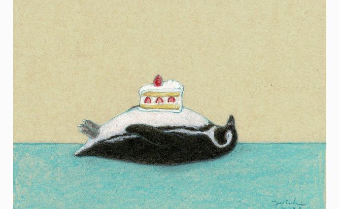 完璧な日曜日。

#イラスト #ペンギン 
#drawing #illustration 
#watercolor #art #pastel
#artwork #instaart #paint
#pengwin #sweets 
#picture #cake