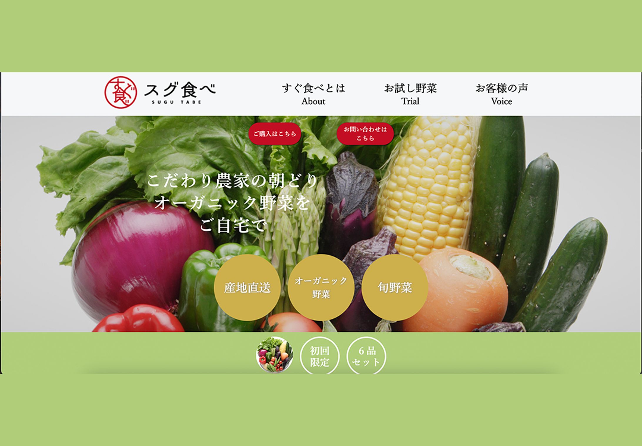 【デジタルハリウッドSTUDIO課題】架空オーガニック野菜宅配「スグ食べ」LPデザイン-1