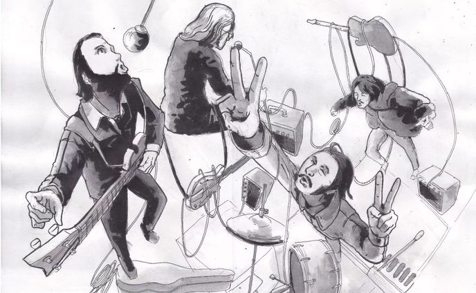 #Inktober Day 13: Rise
inspired by The Beatles Rooftop Concert
have an idea about buildings perspective at the first, then suddenly The Beatles rooftop concert came to my mind and here  is my intrusive thought about the concert 🫡
.
p.s. Im getting humbled by drawing the @hofnerguitars bass 🙇
.
.
.
.
.
.
inktober #inktober2023 #inktober52 #ink #art #inkwork #comics #blackandwhite #sketch #doodle #rakugaki #japan #comic #illustration #いたずら書き  #character #figure #human #volume #sketchbook #sketch @inktober #perspective #fisheye #beatles #rock #music #band #musicart #thebeatles #fanart #bootleg