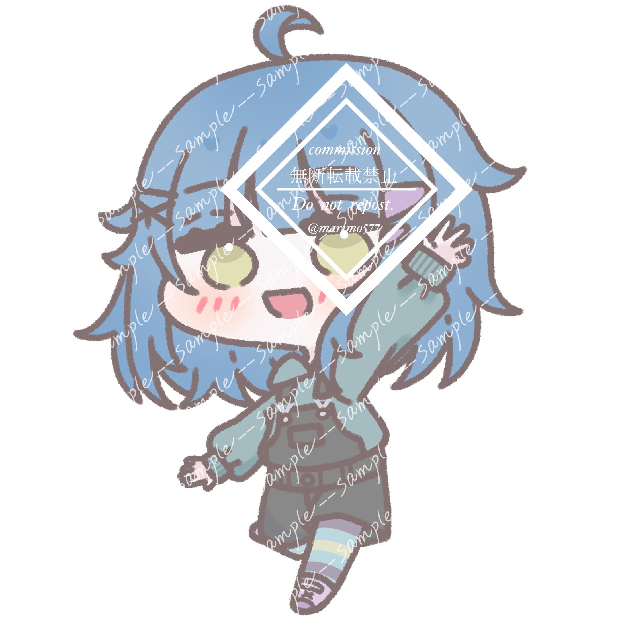 青い髪の女の子(お仕事絵)-1