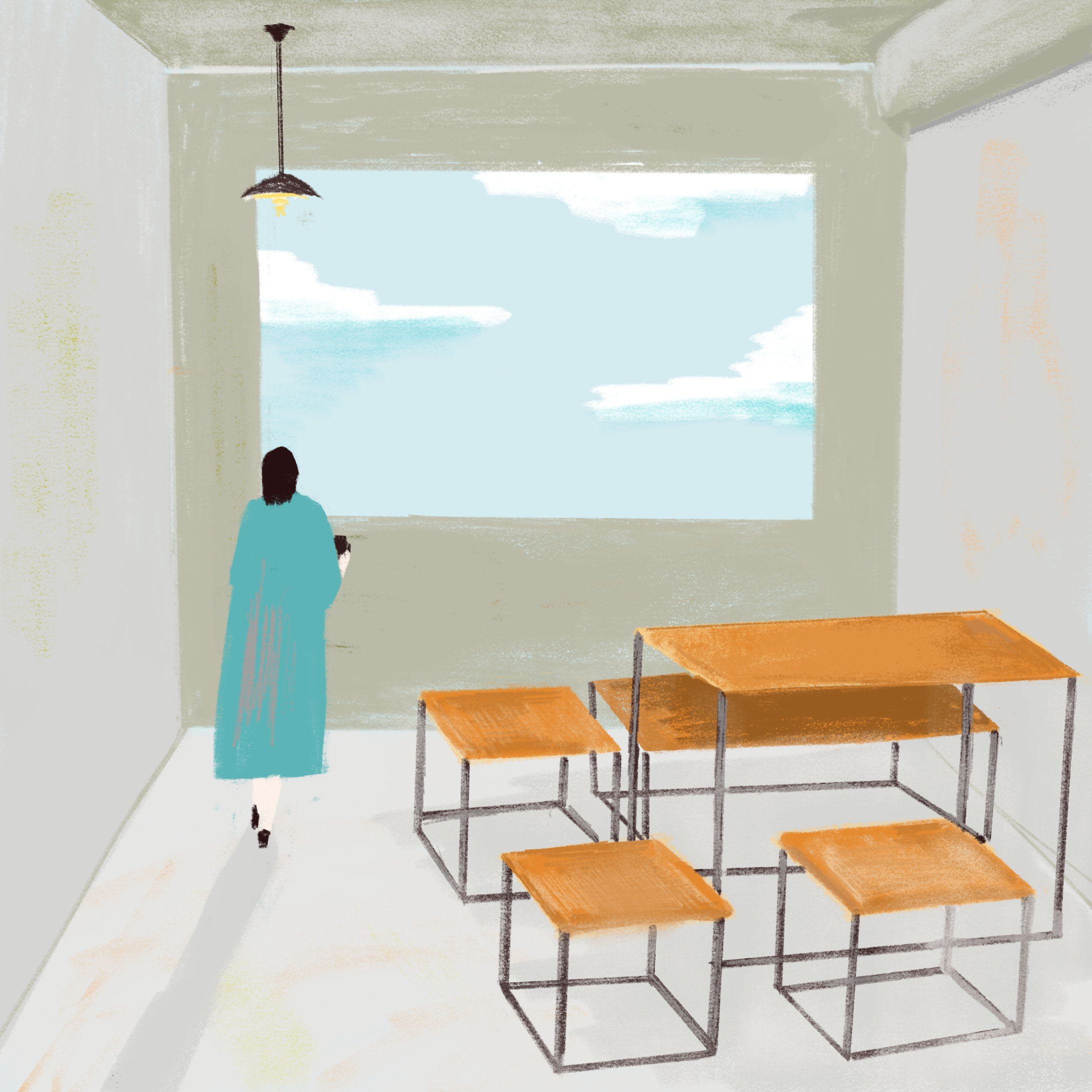 窓、女性、カフェ。-1