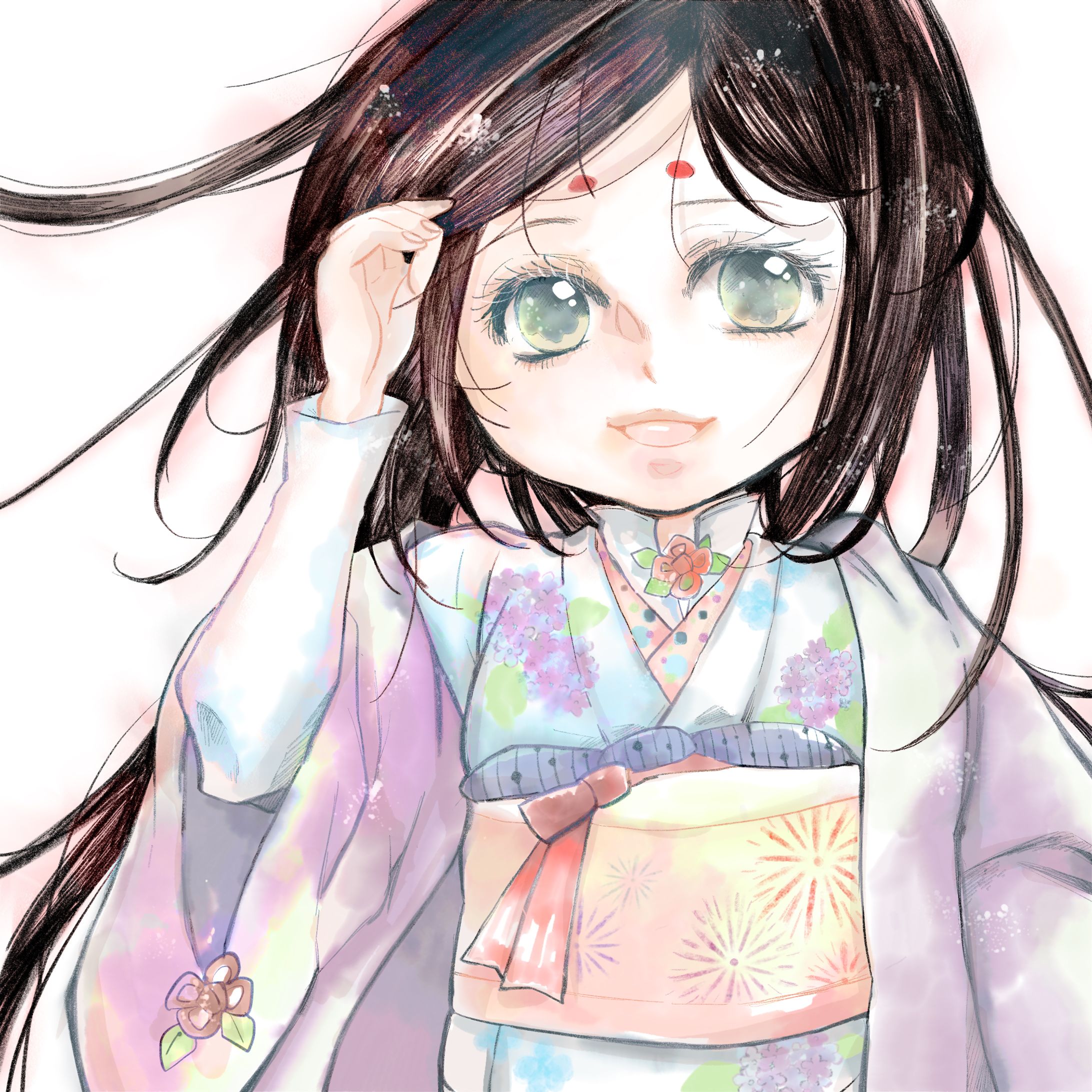 紫陽花柄の和装女性-1