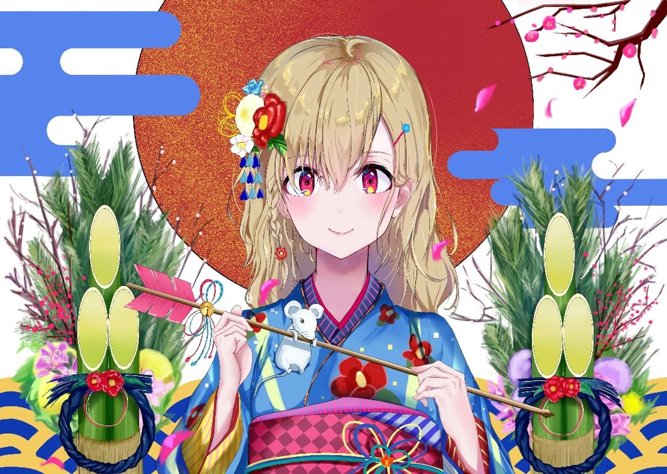 迎春
＃イラスト ＃絵 ＃illustration #着物 ＃お正月  #かわいい ＃happynewyear-1