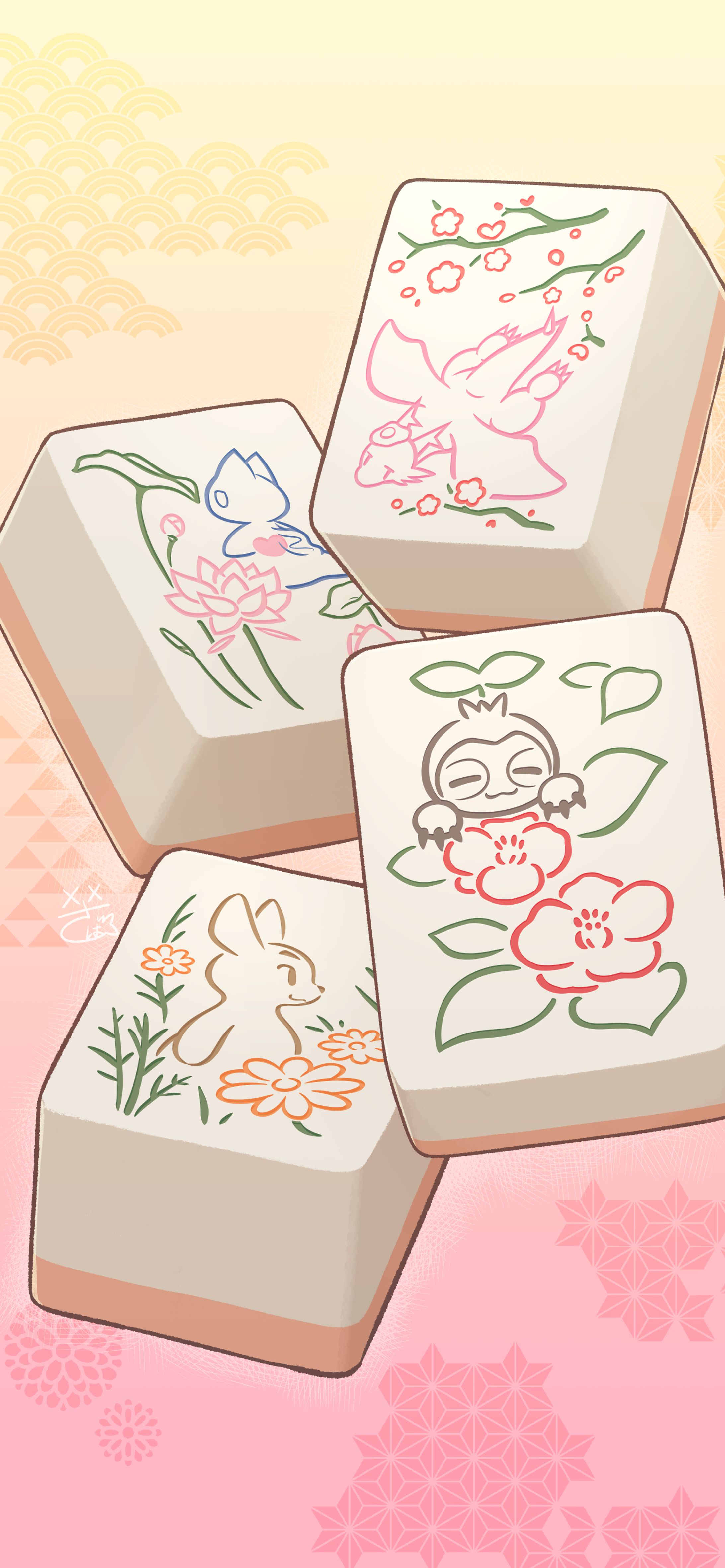 花牌風イラスト スマホ壁紙-1