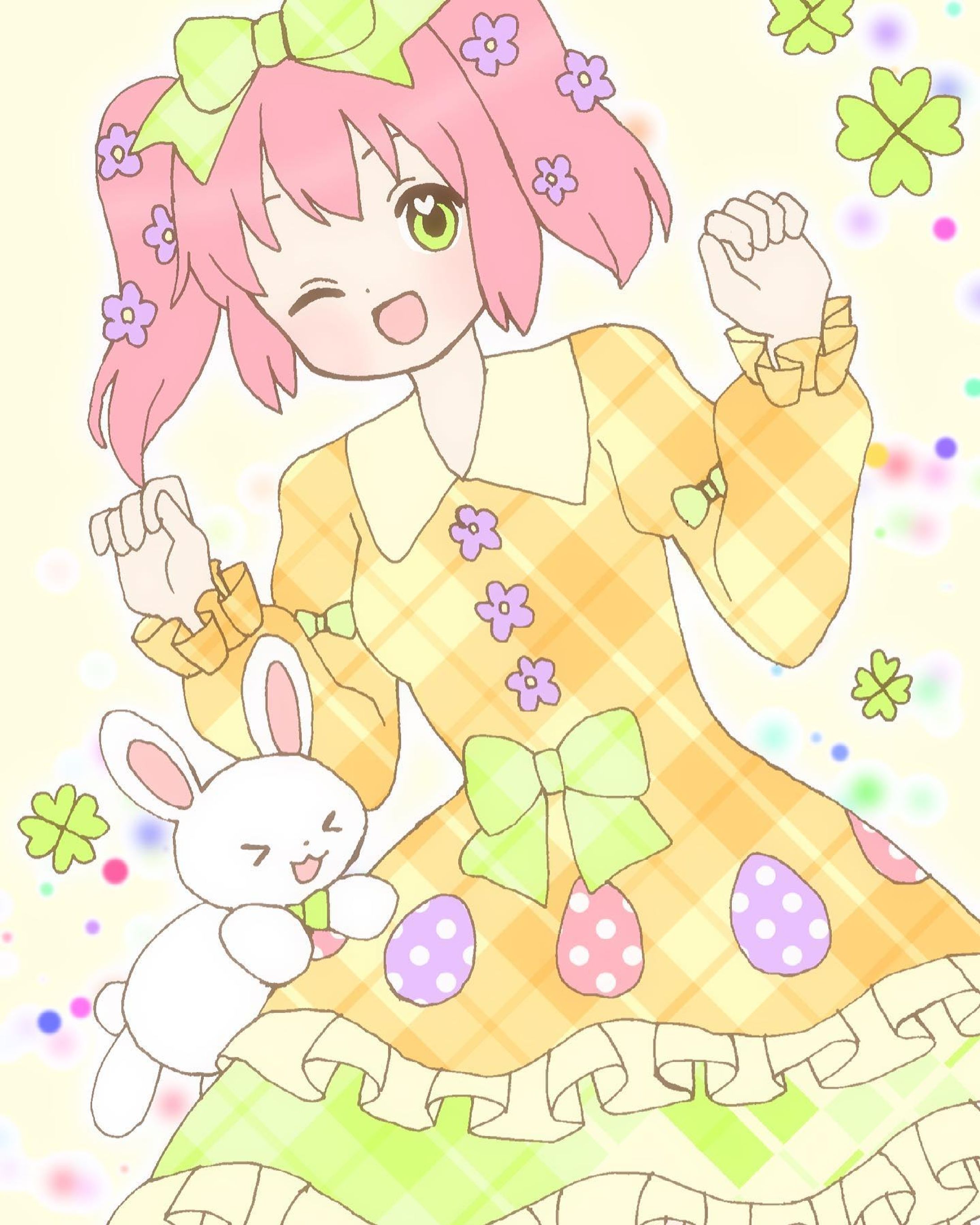 イースターちゃん🥚🍀🐰　#イラスト　#お絵描き　#illustration #illust #オリジナル　#オリジナルイラスト　#オリジナル絵　#女の子　#女の子イラスト　#デジタル　#デジタル絵　#デジタルイラスト　#イースター　#ウサギ　#うさぎ　#兎　#ロリィタ　#ロリィタファッション　#ロリータ　#ロリータファッション　#たまご　#タマゴ　#クローバー　#四葉　#ツインテール　#フリル　#お花　#花-1