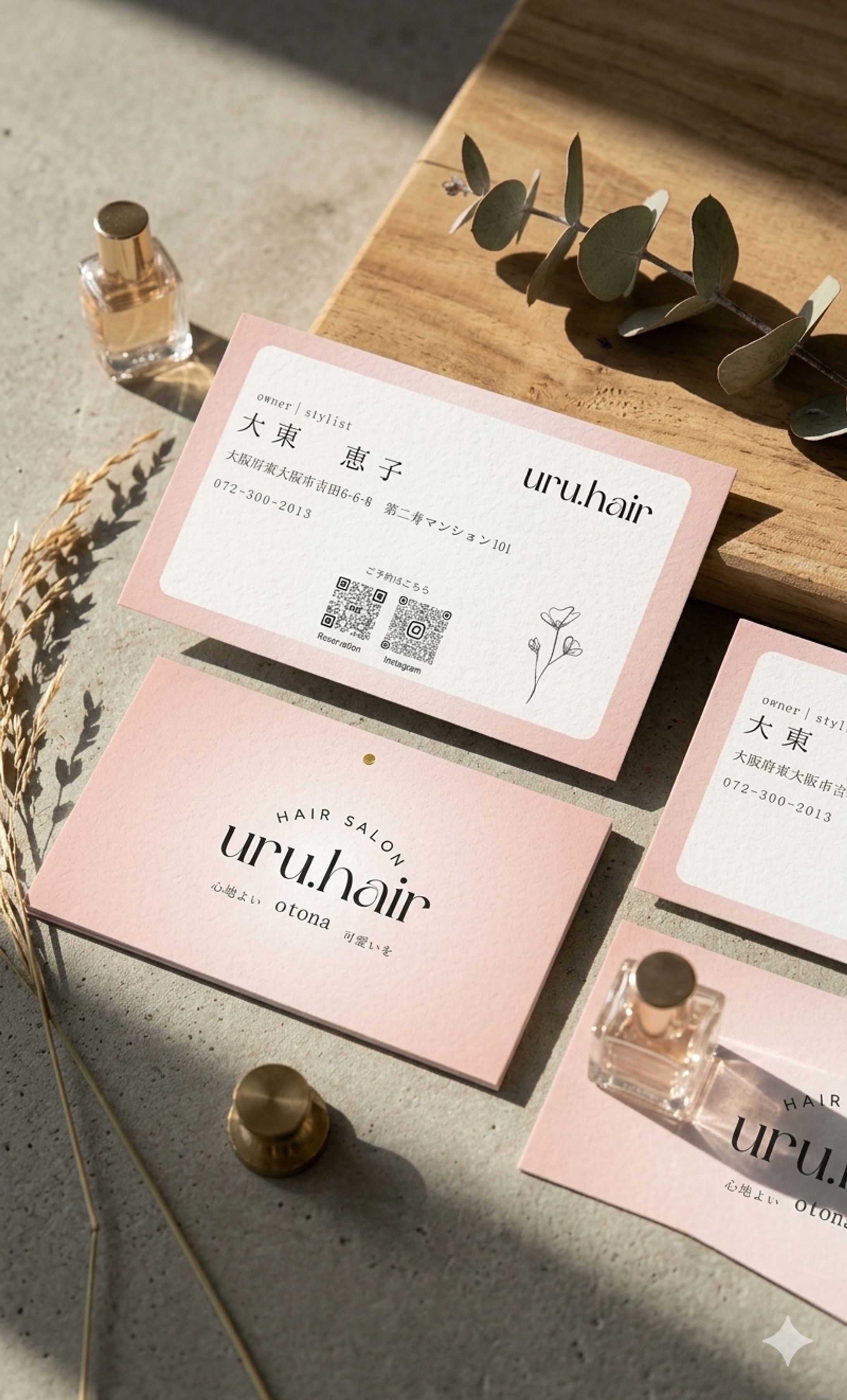 美容師 | 名刺 uru.hair 様 Salon Branding 大人可愛いを設計する-1