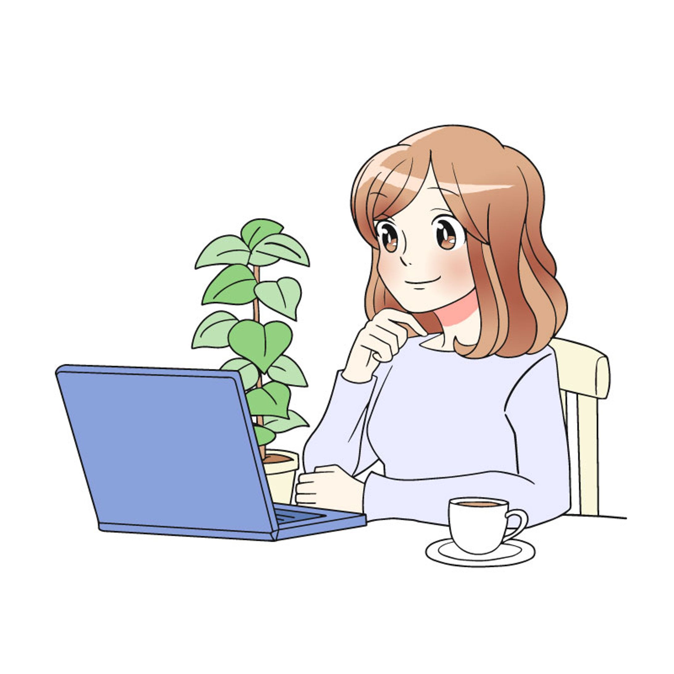パソコンをみている女性のイラスト-1