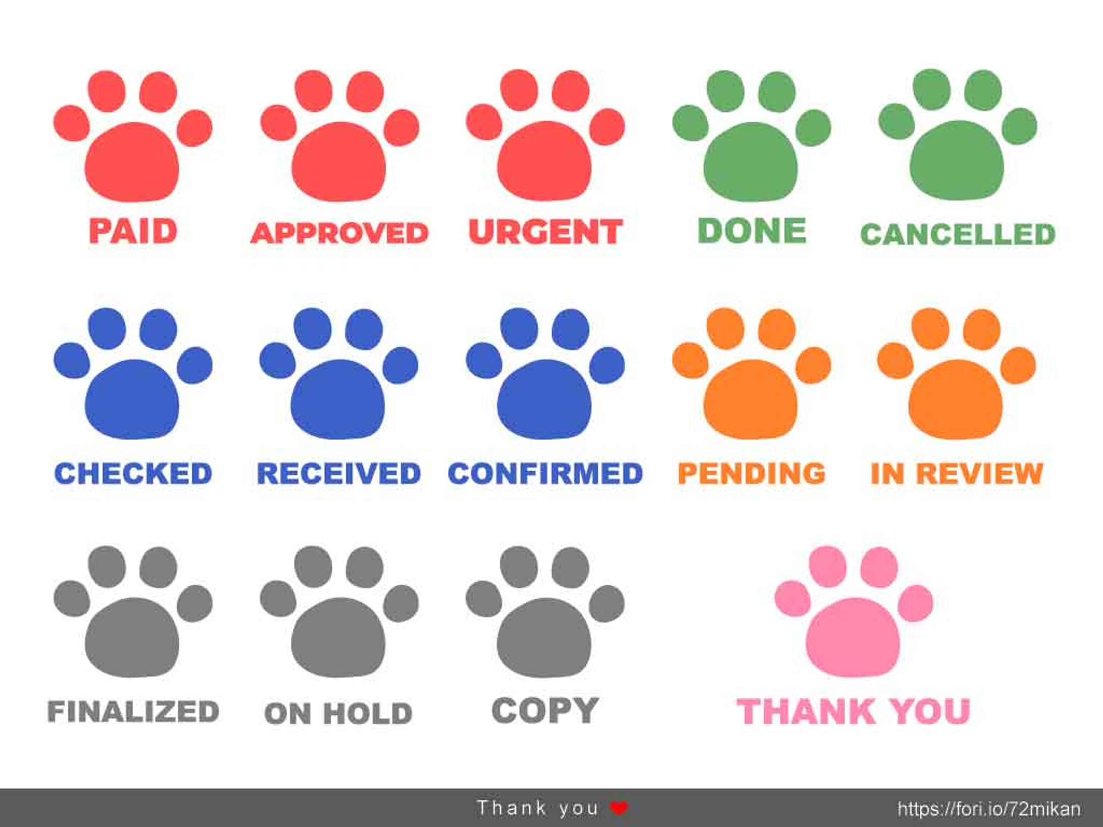 肉球スタンプ（枠なし）英語-1