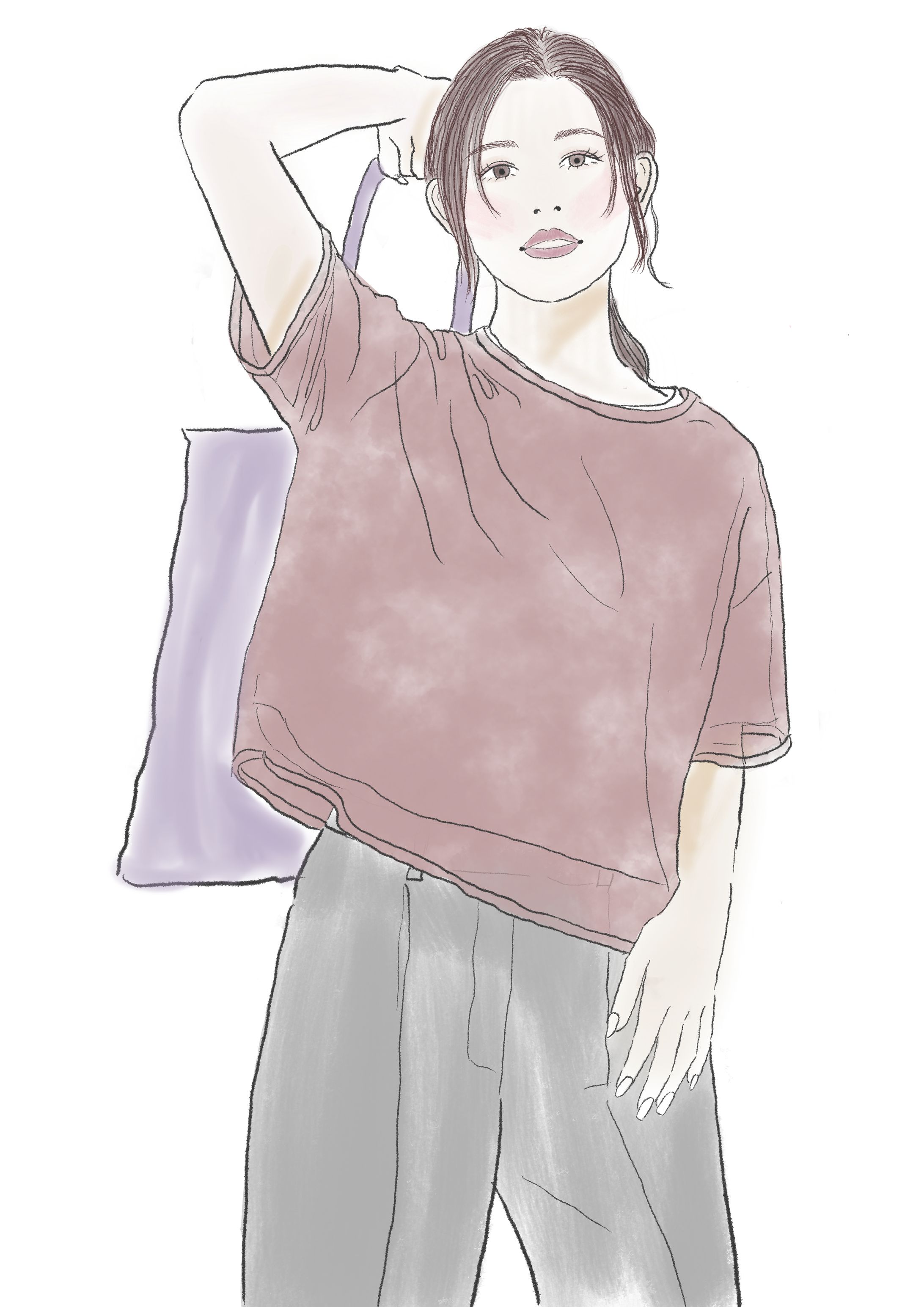 くすみカラーのトップスの女性　ミューティドサマー-1