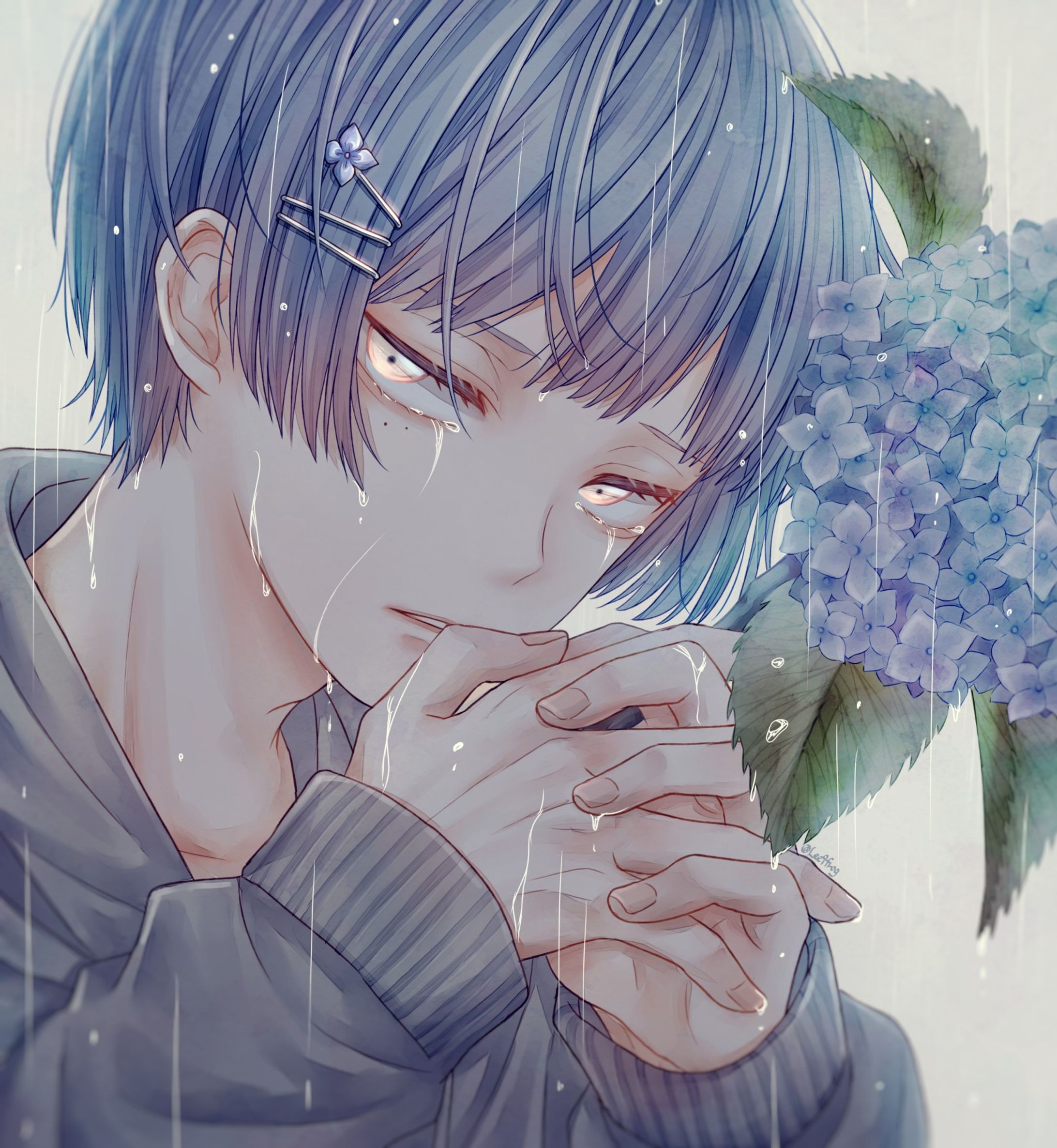 紫陽花と雨-1