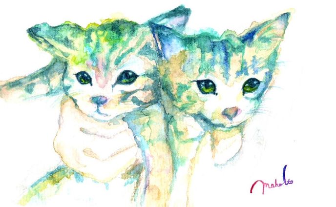 猫の水彩画『ウリスイ』