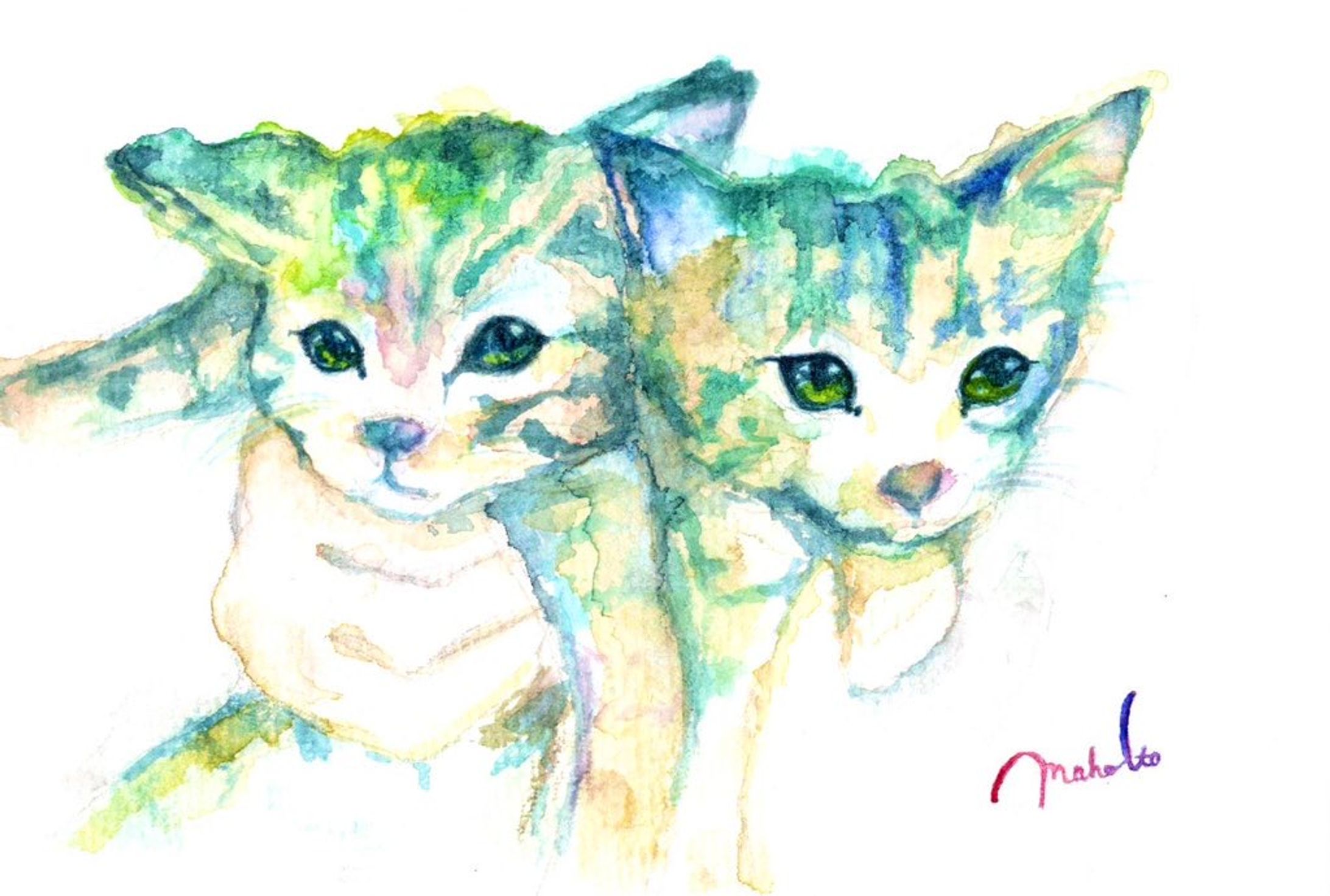 猫の水彩画『ウリスイ』-1