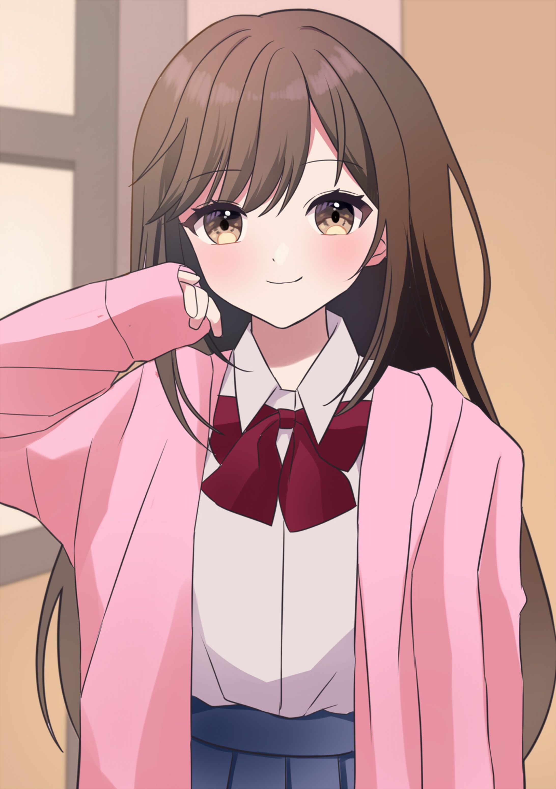 ピンクカーディガン制服の女の子-1