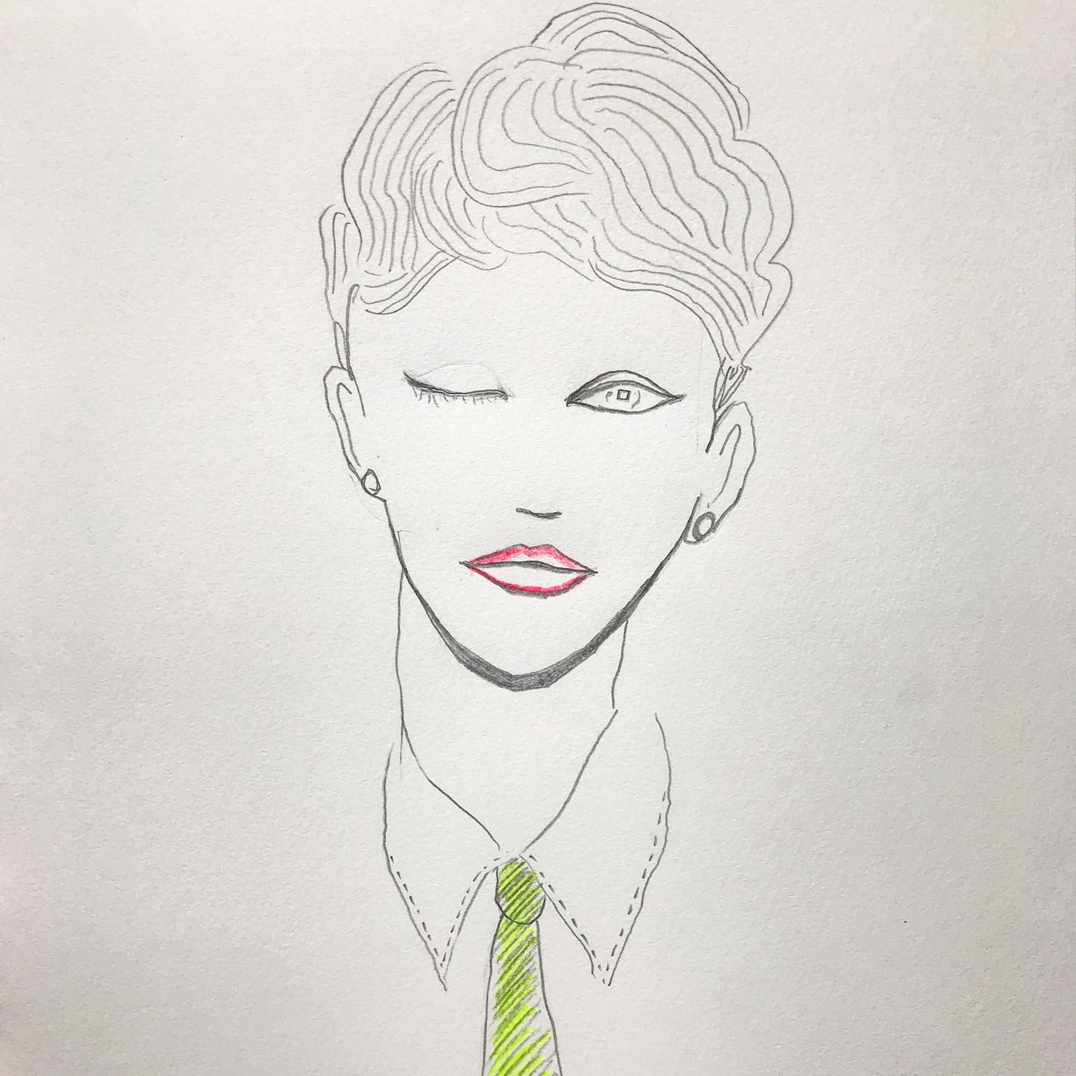 #lbgtq #lady #gentleman #questioning #tie #lip #accessory #drawing #illustration #fashion #summer #夏 #イラスト #鉛筆画 #色鉛筆 #美術館 #画用紙 #挿絵 #シャツ #ネクタイ #口紅-1