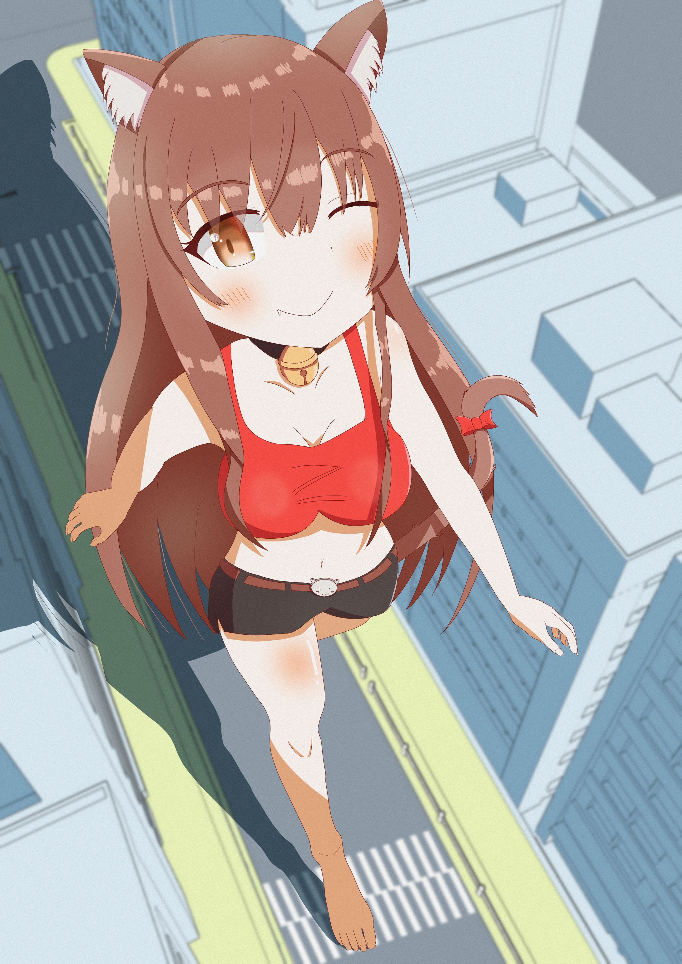 街を歩く巨大ネコミミ娘さん-1